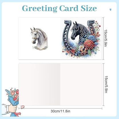jinglinhh 12pcs Diamond Art Painting Flowers Horse Greeting Cards with Envelopes, DIY Card Making Kits for Adults, Diamond Art Christmas Cards for Birthday Holiday Postcards Craft Gifts