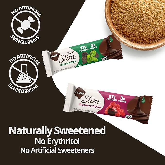 NuGo Slim 24ct Vegan Variety - Crunchy Peanut Butter 12 bars & Toasted Coconut 12 bars, Low Net Carb, Keto Friendly, 16-17g Plant Based Protein, Keto Friendly, Gluten Free, 24 count