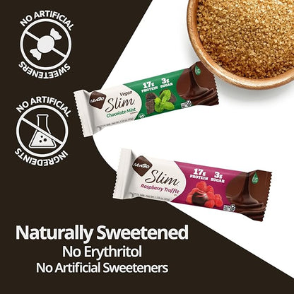 NuGo Slim 24ct Vegan Variety - Crunchy Peanut Butter 12 bars & Toasted Coconut 12 bars, Low Net Carb, Keto Friendly, 16-17g Plant Based Protein, Keto Friendly, Gluten Free, 24 count