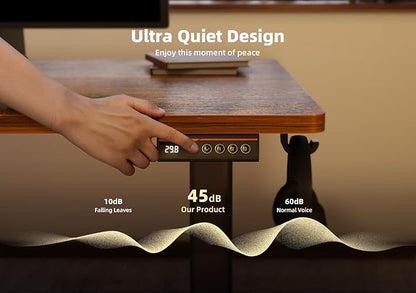 YDN Standing Desk, Electric Adjustable Height Stand up Desk, 55x24 Inches Sit Stand Home Office Desk with Splice Board, Rustic Brown Top