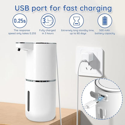 Liquid Soap Dispenser, Automatic Soap Dispenser, 13.5oz/400ml Automatic Soap Dispenser Touchless, USB Rechargeable 4 Level Adjustable Electric Hand Soap Dispenser, for Bathroom, Kitchen,Hotel(White)