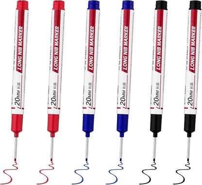 6 PCS Long Head Deep Hole Marker Pens,20mm Long Nib Marker, Longs Nose Markers, Waterproof Construction Markers Marking Tool,Permanent Markers Carpenter Ink marker Pens,Metal marking Pens 02