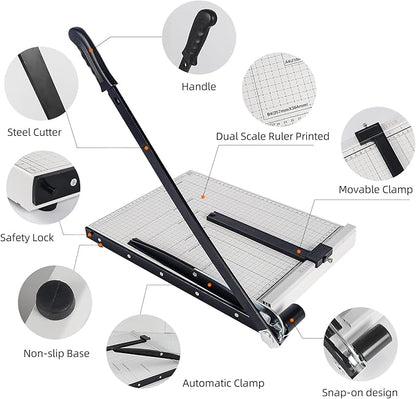 B4 Paper Cutter Paper Slicer with Safety Guard and Blade Lock Paper Trimmer Guillotine Heavy Duty Metal Base 15" Cutting Length Guillotine Paper Cutter for Office Home School(White)