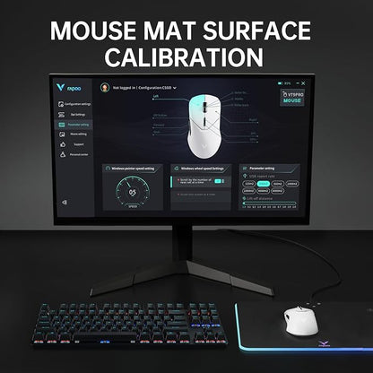 Rapoo VT9PRO 4K Wireless Gaming Mouse, PAW 3398 Sensor, 26000 DPI, 4KHz Polling Rate, 0.25ms Response Time, Lightweight, 10 Programmable Buttons, 180h Battery Life, On-Board Memory, PC - White