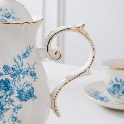 tea pot ceramic, Porcelain teapot with lid, 38.8 Oz for Tea, Milk, Coffee, Flower tea(Blue)