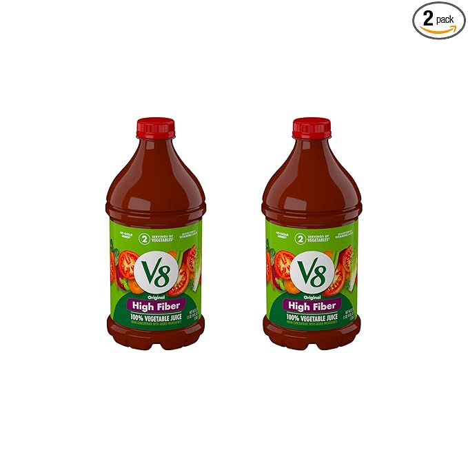 V8 High Fiber Original 100% Vegetable Juice, 46 fl oz Bottle (Pack of 2)