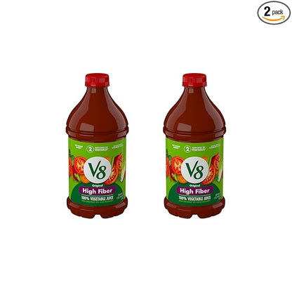 V8 High Fiber Original 100% Vegetable Juice, 46 fl oz Bottle (Pack of 2)