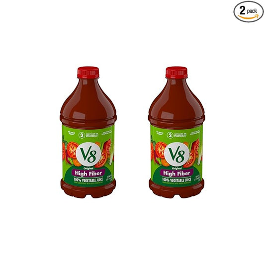 V8 High Fiber Original 100% Vegetable Juice, 46 fl oz Bottle (Pack of 2)