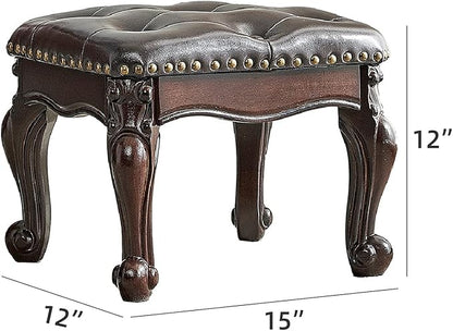 Footstool and Ottomans Small Foot Stool with Fiber Leather Wooden Foot Rest Upholstered Footrest for Living Room Bedroom (Dark-Brown)