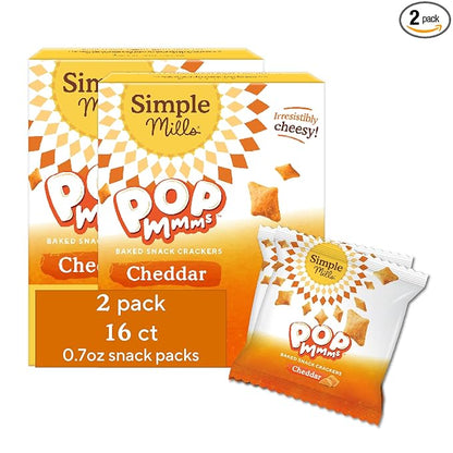 Simple Mills Pop Mmms Cheddar Baked Snack Pack Crackers, Healthy Halloween Snacks for Kids, Individual Packs, Gluten Free, 8 Ct (Pack of 2)