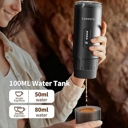 Leozora 20Bar Portable Espresso Maker, 7500mAh USB-C Rechargeable, 3-in-1 for Ground Coffee & Nespresso/DG Capsules, Stainless Steel Travel Coffee Machine for Camping, Car, Office,Black
