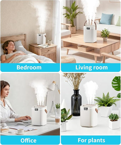 Air Humidifier for Bedroom with Three Spray, 2L Quiet Cool Mist Humidifier for Plants Dorm Room Office Home Car Personal Humidificador with Top Water Inlet & 4 Mist Modes & Night Light