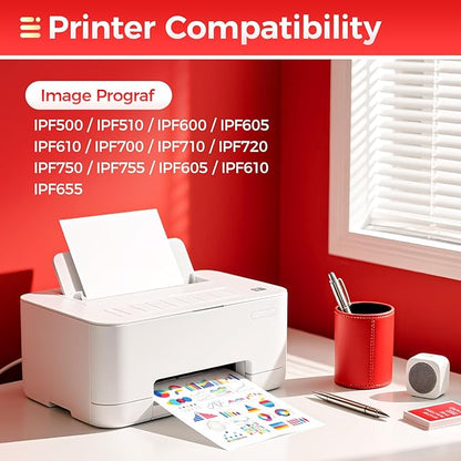 PFI-102 Ink Tank 6-Pack 130ml PFI102 Ink Cartridges Compatible with Canon imagePROGRAF iPF500 iPF510 iPF600 iPF605 iPF610 iPF650 iPF655 iPF700 iPF710 iPF720 iPF750 iPF755 iPF760 iPF765 Inkjet Printer
