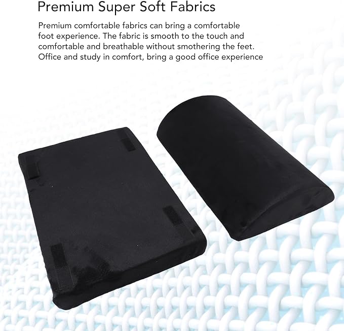 Foot Rest Black Ergonomic Height, Footstool with Memory Foam, Half Cylinder Footrest Under Desk for Comfortable Posture Support, Velboa Fabric