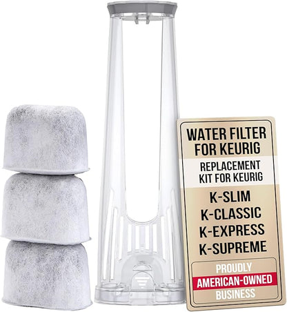 Keurig Starter Kit Replacement Water Filter Holder for Keurig 2.0, K-Slim, K Express, K-Supreme, K-Classic, K-Duo Plus Coffee Maker – Includes Tall Handle for Side Reservoir and 3-Pack Water Filters