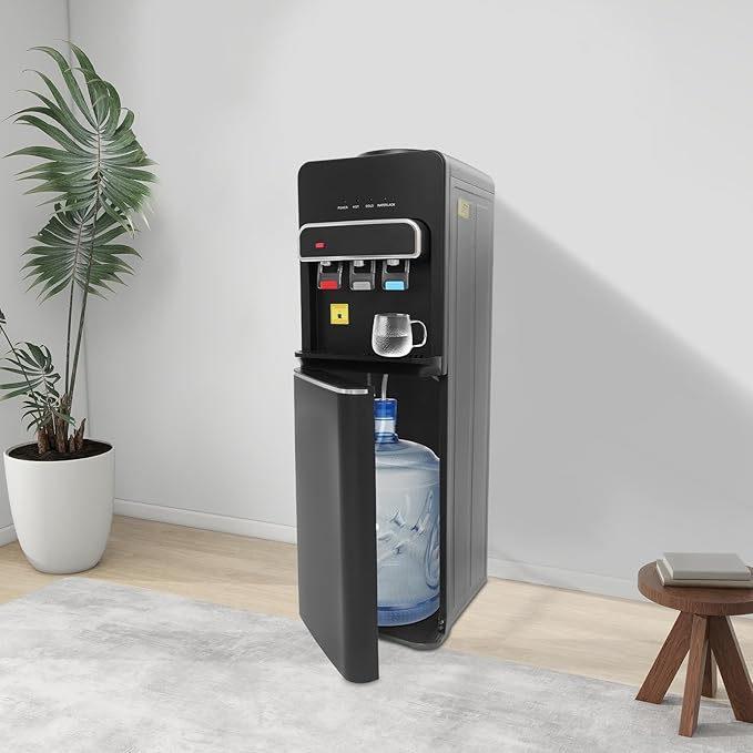 Bottom Loading Water Cooler, Standing Water Dispenser with 3 Temperature Settings - Hot, Cold & Room Water, Water Dispensers for Homes, Kitchens, Offices, Dorms (Black)