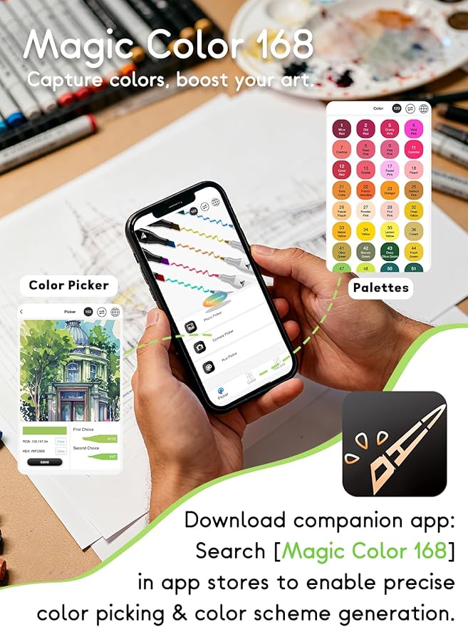262 Colors Alcohol Markers with Free App, Chisel & Fine Tip Alcohol-Based Marker Set for Adults, Dual Tip Artist Markers for Drawing, Coloring Illustration, Painting and Great Gift Idea