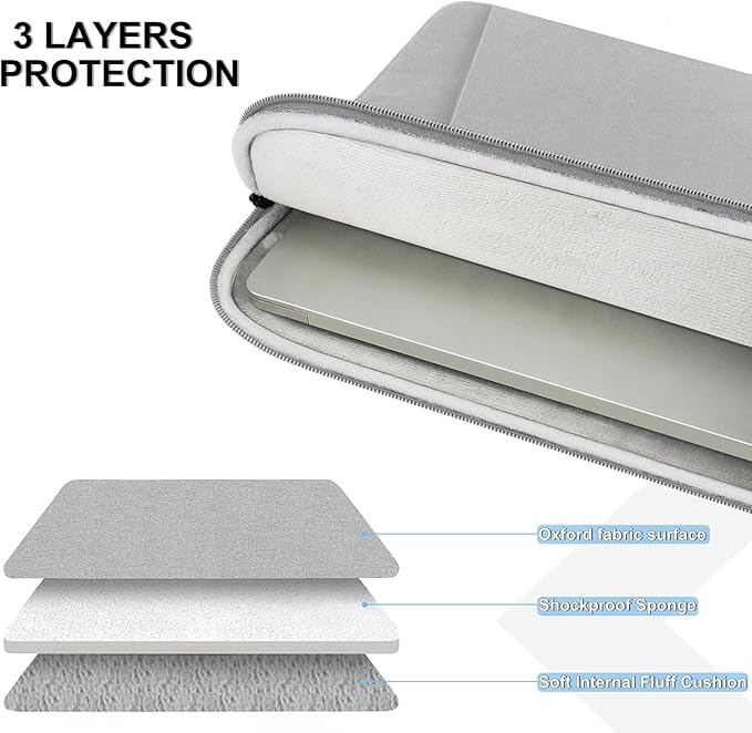 Laptop Sleeve Case 13.3 inch, Shockproof Protective Computer Cover with Accessories Pocket, Laptop Bag Compatible with MacBook Air/Pro 13-13.3 inch, Compatible for MacBook Pro 14 inch, Gray