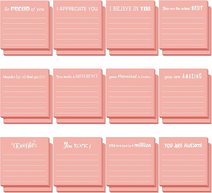 Yinder 24 Pcs Inspirational Sticky Notes Christmas Stocking Stuffers Motivational Sticky Notes Pad Employee Appreciation Gift Bulk for Teacher Nurse Coworker Office 3 x 3'' (Appreciation,Pink)