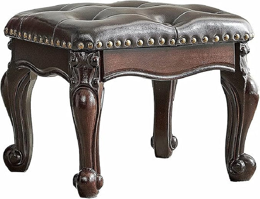 Footstool and Ottomans Small Foot Stool with Fiber Leather Wooden Foot Rest Upholstered Footrest for Living Room Bedroom (Dark-Brown)