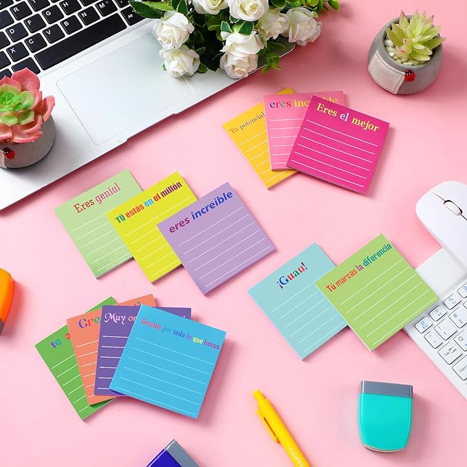 Yinder 24 Pcs Inspirational Sticky Notes Christmas Stocking Stuffers Motivational Sticky Notes Pad Employee Appreciation Gift Bulk for Teacher Nurse Coworker Office 3 x 3'' (Appreciation,Spanish)