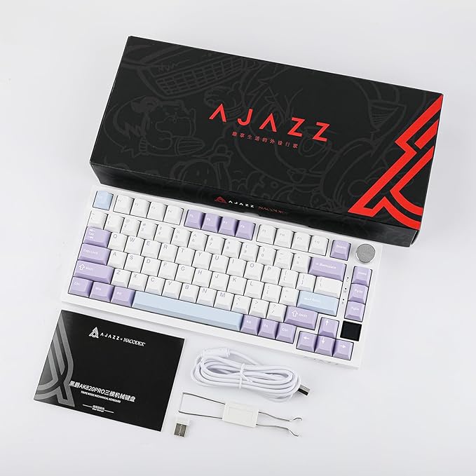 EPOMAKER Ajazz AK820 Pro 75% Wireless Mechanical Keyboard with TFT Smart Display&Knob, Gasket-Mounted Gaming Keyboard, Bluetooth/2.4GHz/USB-C Wired (Purple, Flying Fish Switch)