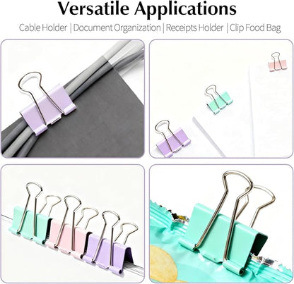 Binder Clips Assorted Sizes, 60 pcs, Morandi Colors, Durable Metal Binder Clips for Office, Cute Desk Supplies for Teachers Student