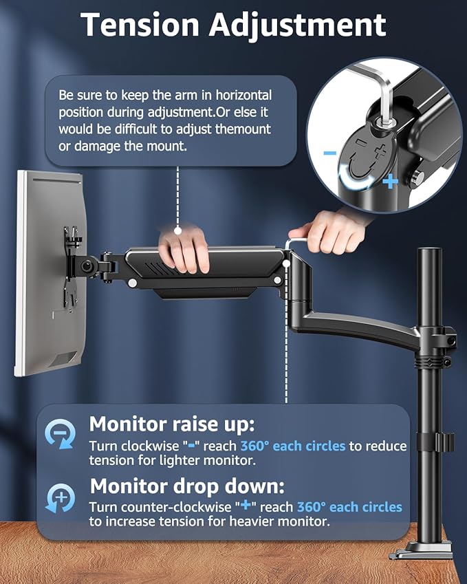 Single Monitor Arm Holds 4.4-22lbs, Monitor Stand for Desk, Height Adjustable Monitors Mount for 32 27 24 22inch, Full-Motion Monitors Desk Mount with C-Clamp＆Grommet Base, Freelift Black