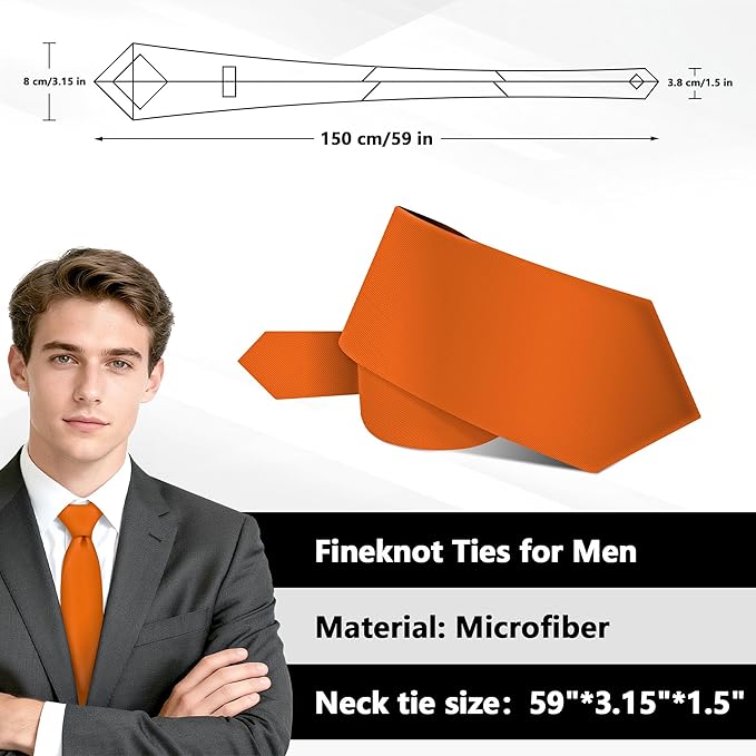 Fineknot Black Ties for Men, Formal Neckties for Men, Solid Color Mens Ties for Business, Wedding, Party, Mens Neck Tie