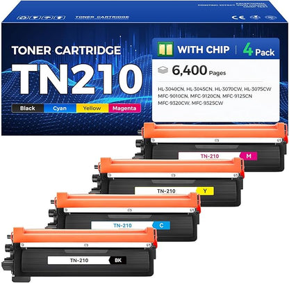 TN210 Toner Cartridge Set 4-Pack with Chip Replacement for Brother TN210 TN-210 Compatible with MFC-9325CW MFC-9125CN HL-3070CW MFC-9320CW HL-3075CW MFC-9120CN (1 Black 1 Cyan 1 Magenta 1 Yelllow)