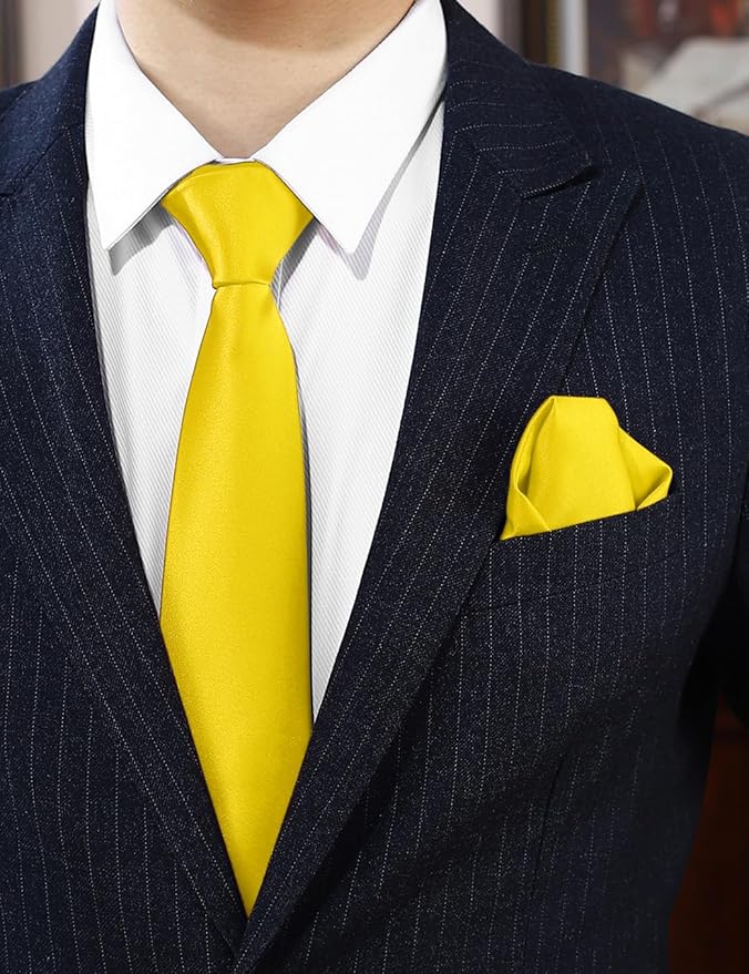 PenSee Men's Tie Set Solid Pure Color 3.15" (8CM) Classic Formal Plain Necktie and Pocket Square Set For Men