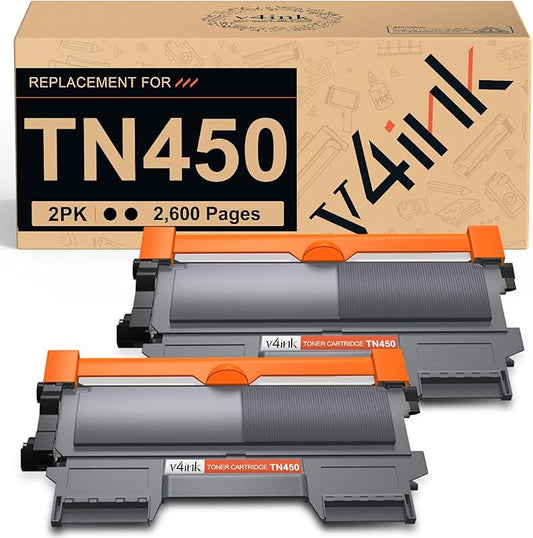 v4ink Compatible TN450 Toner Cartridge Replacement for Brother TN450 TN420 Toner Cartridge High Yield Use for HL-2240d HL-2270dw HL-2280dw MFC-7360n MFC-7860dw IntelliFax 2840 2940 Printer 2 Packs