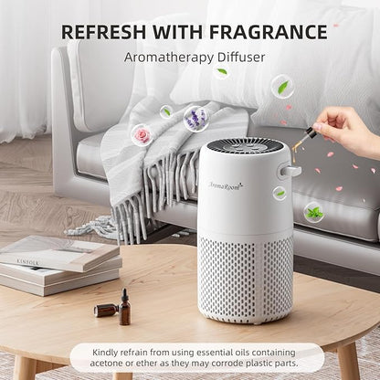 Air Purifier for Home Bedroom, AromaRoom H13 HEPA Air Filter For Smoke Pollen Dander Hair Smell Air Cleaner, 3-in-1 Filter with Sleep Mode, Quiet Air Cleaner For Pets, Home, Baby Room (White, AP103)