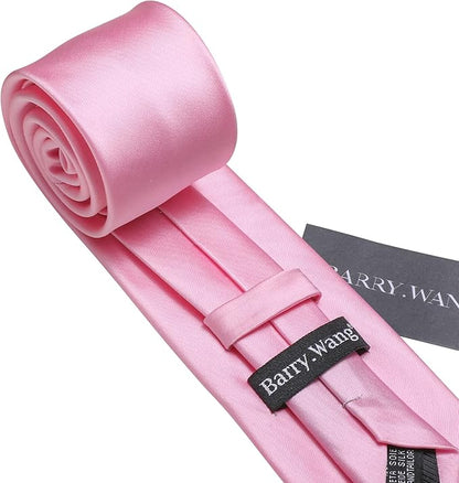 Barry.Wang Tie Sets for Men Silk Solid Necktie Stain Ties Handkerchief Pocket Square Cufflinks Wedding Business Dyed