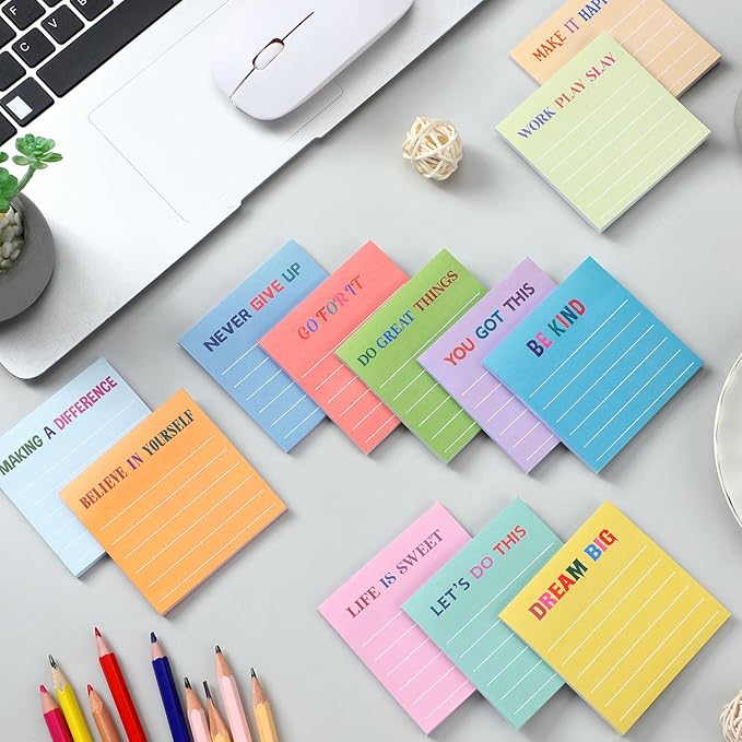 Yinder 24 Pcs Inspirational Sticky Notes Christmas Stocking Stuffers Motivational Sticky Notes Pad Employee Appreciation Gift Bulk for Teacher Nurse Coworker Office 3 x 3'' (Motivational,Light Color)