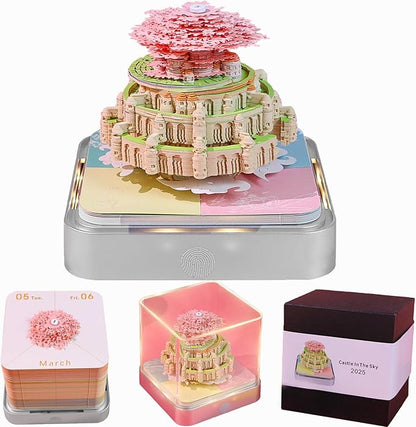 3D Time Piece Calendar 2026 DIY Calendars Tear Away Carving Art 3D Memo Pad Calendar With LED Lights sculpture artsy pads calendar notepad for Desktop Decor-Sky castle