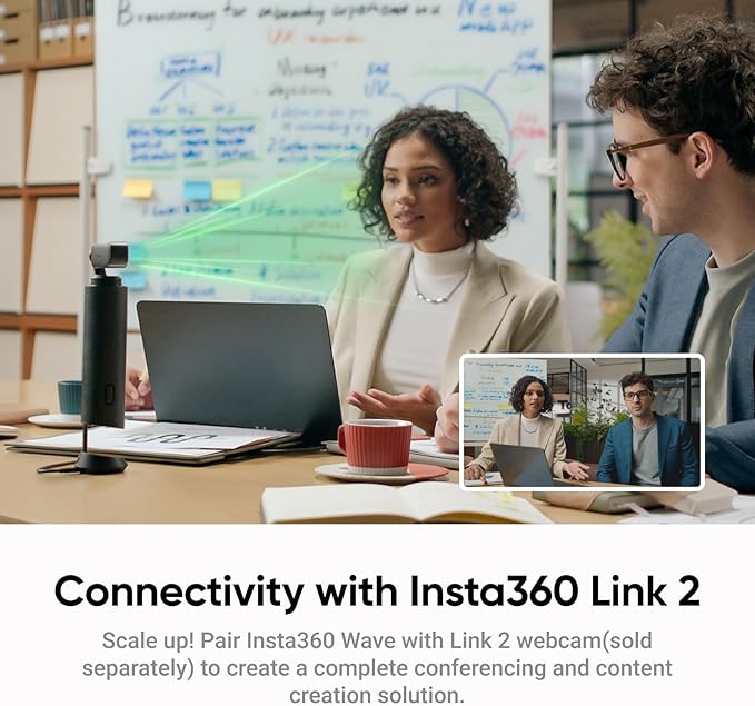 Insta360 WaveLink Bundle - AI Speakerphone, Bluetooth, Voice Recorder, 8 Noise-Canceling Mics w/Beamforming, AI Transcript & Summary, Support 99 Languages, 32GB Storage, Meetings, Podcasts