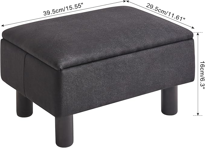IBUYKE Storage Ottoman Footrest Stool with Linen Fabric, Rectangular, Flip Top Lid, Non-Slip Feet, Compact Design, Stylish and Functional, Black RF-BD220