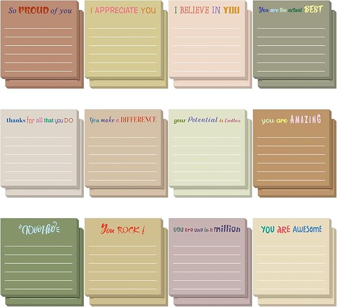 Yinder 24 Pcs Inspirational Sticky Notes Christmas Stocking Stuffers Motivational Sticky Notes Pad Employee Appreciation Gift Bulk for Teacher Nurse Coworker Office 3 x 3'' (Appreciation,Boho)