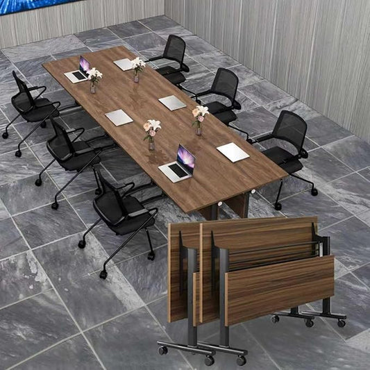 Conference Table Folding Conference Room Tables, Modern Mobile Meeting Training Table with Silent Wheels, Foldable Seminar Table for Offices, Classrooms, Libraries (2, Walnut, 47.2in)