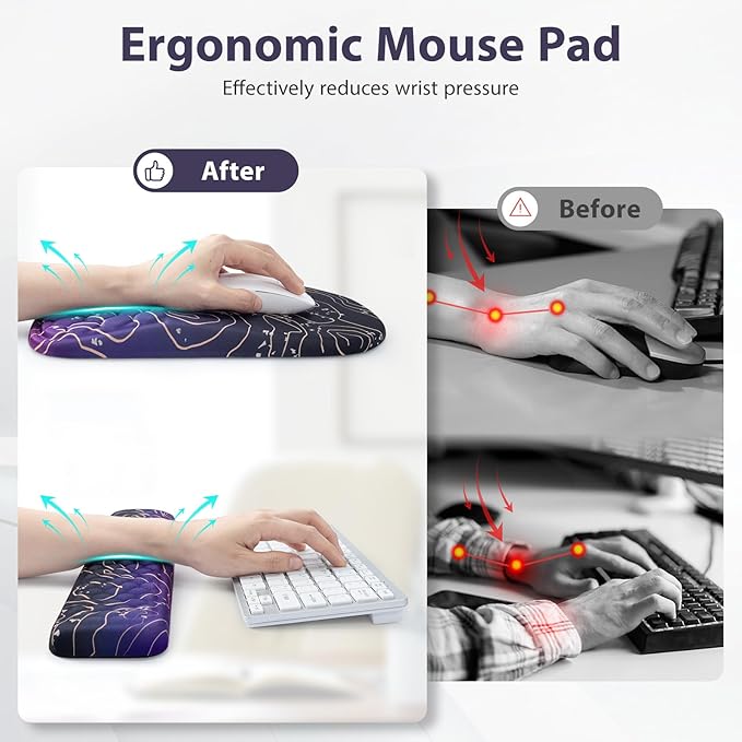 EYROZILL 3 in 1 Ergonomic Mouse Pad and Keyboard Wrist Rest, Pad for Mouse and Keyboard Massage Design, Non-Slip Mousepad Set with Wrist Rest for Desk (Purple)