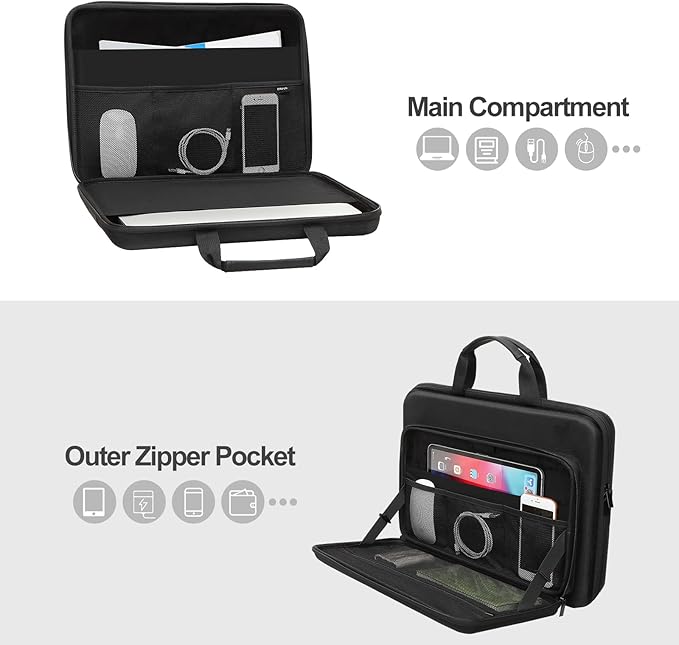 MOSISO 13-13.3 inch Laptop Hard Case, 14 inch Shockproof Waterproof Laptop Case Hard Shell Compatible with MacBook HP Dell, Carrying Sleeve Computer Bag with Sturdy Handle&Front Pocket&Belt, Black
