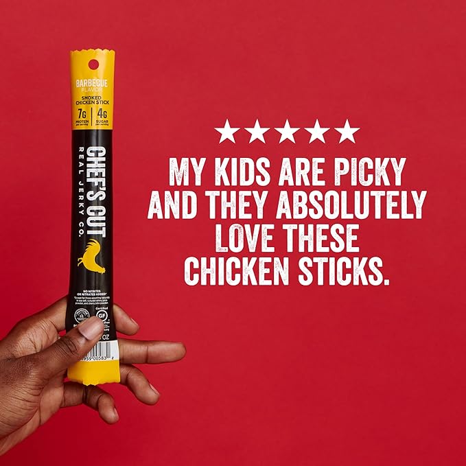 Chef’s Cut Real Chicken Snack Sticks | High Protein Meat Snack Sticks with 8g Protein & 70 Calories, Gluten Free, Keto-Friendly | Barbecue Flavor | 1 oz Stick (12-Count Bag), Individually Wrapped