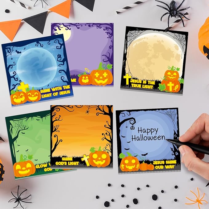 30 Pack Halloween Bible Sticky Notes - 600 Sheets Christian Jesus Pumpkin Sticky Notes Religious Bible Verse Quotes Notepads for Halloween Gifts Message Reminder Diary Lists
