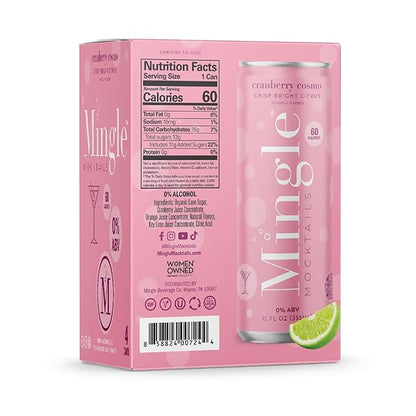 Mingle Mocktails - Blackberry Hibiscus Bellini, Cranberry Cosmo, Key Lime Margarita, Blood Orange Elderflower Mimosa, Cucumber Melon Mojito, Sparkling Raspberry Rose, Variety Pack, Premium Non Alcoholic Cocktails,12 FL OZ Cans (24 Pack Cans)