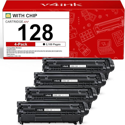 v4ink Compatible Toner Cartridge Replacement for Canon 128 CRG128 Toner Cartridge for Canon ImageCLASS D530 D550 LBP6230DW MF4770N MF4890DW MF4880DW Faxphone L100 L190 Laser Printer(Black,4-Pack)