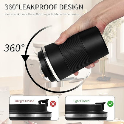 YINBAOGE Insulated Travel Coffee Mug, Spill & Leak Proof, Portable To Go Camping Stainless Steel Coffee Tumbler, Reusable Thermal Coffee Cup with Lid for Hot & Cold Drinks (Black, 17 OZ)