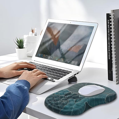 Mouse Pad Wrist Support, Ergonomic Mouse Pad with Wrist Rest, Comfortable Computer Mouse Pad for Laptop, Pain Relief Mousepad with Non-Slip PU Base Banana Leaf Green