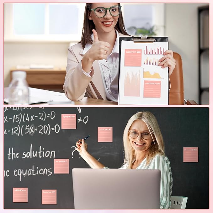 Yinder 24 Pcs Inspirational Sticky Notes Christmas Stocking Stuffers Motivational Sticky Notes Pad Employee Appreciation Gift Bulk for Teacher Nurse Coworker Office 3 x 3'' (Appreciation,Pink)