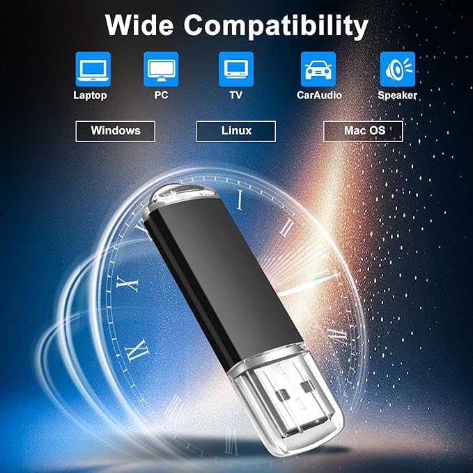 Generic 64GB USB Flash Drive 5 Pack, USB 2.0 Swivel Thumb Drives, High-Speed Data Transfer, Portable Memory Stick for Computers, Laptops, TV, Car, PS4/5 - Bundle (5 Pack Plastic USB Black, 64GB)